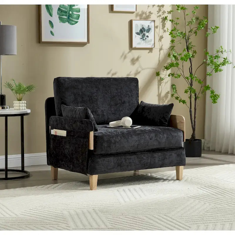 Chaise longue convertible en chenille avec dossier inclinable et poche latérale