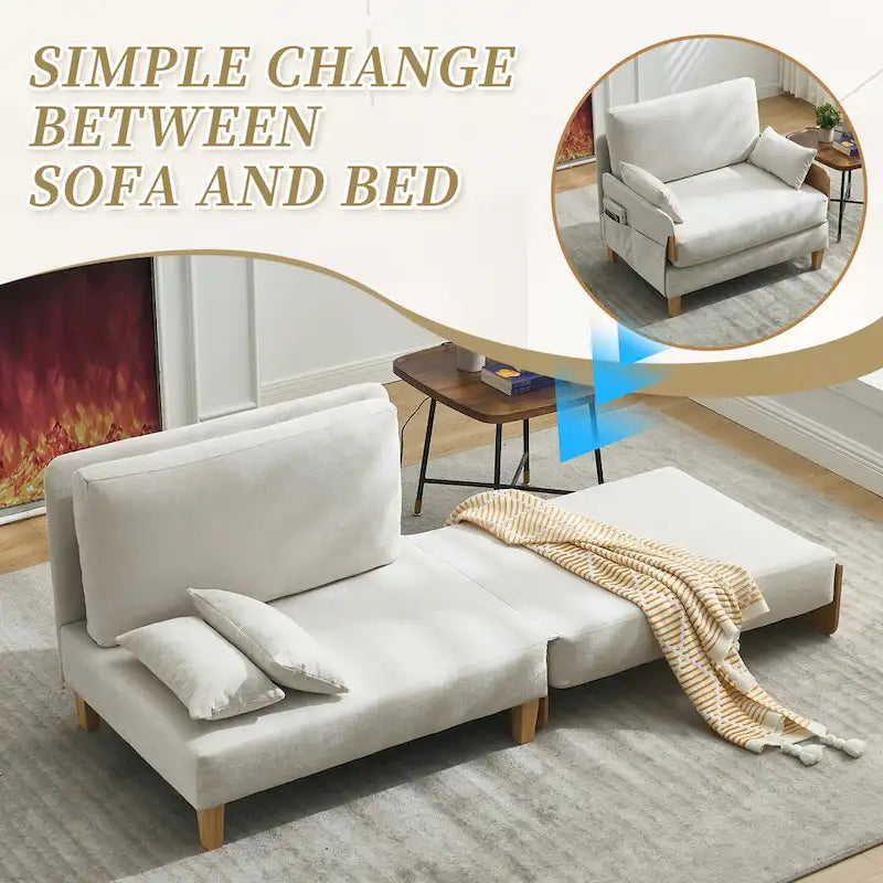 Chaise longue convertible en chenille avec dossier inclinable et poche latérale