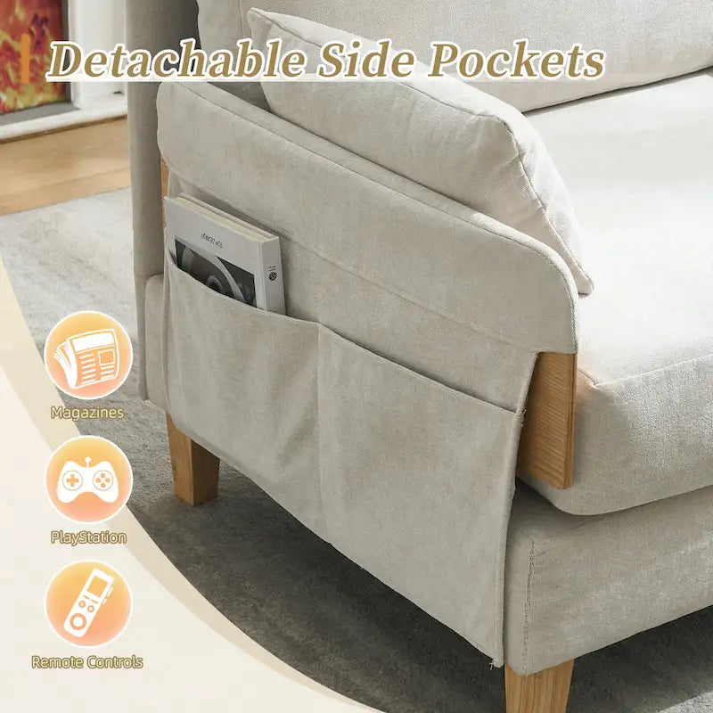 Chaise longue convertible en chenille avec dossier inclinable et poche latérale