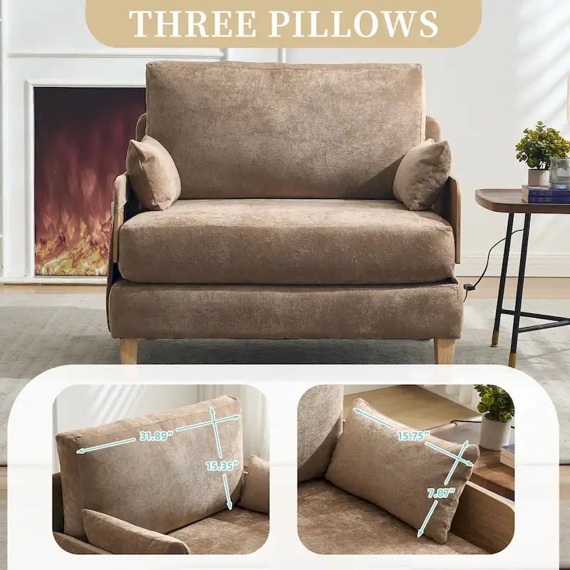 Chaise longue convertible en chenille avec dossier inclinable et poche latérale