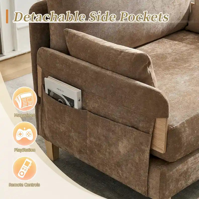 Chaise longue convertible en chenille avec dossier inclinable et poche latérale