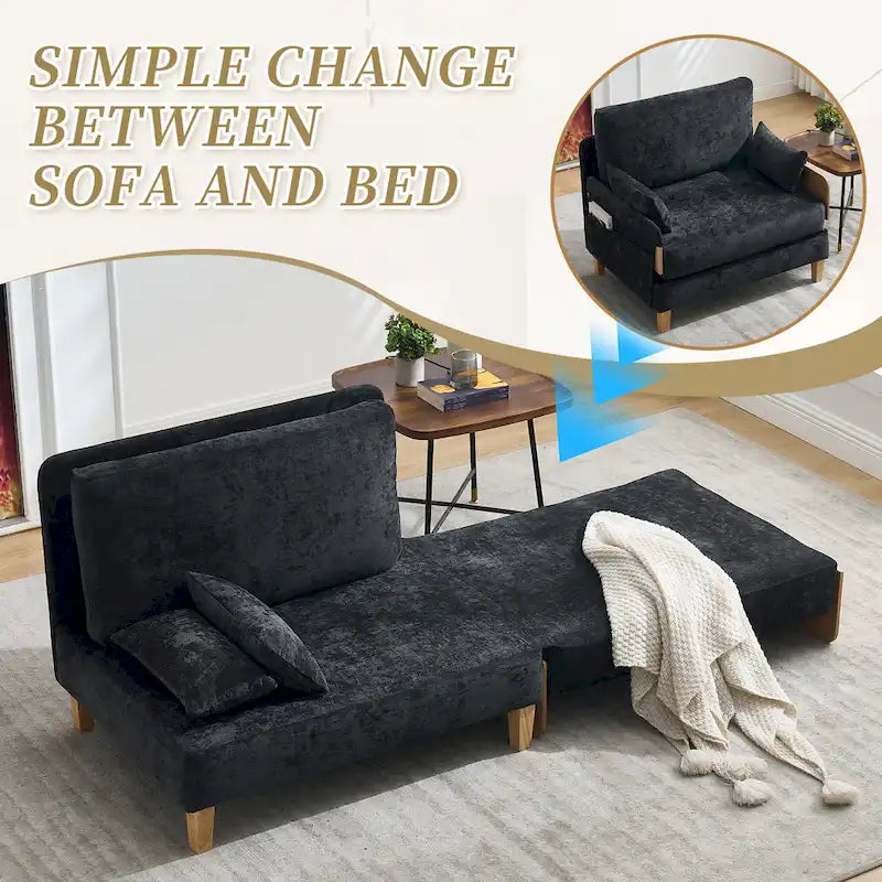 Chaise longue convertible en chenille avec dossier inclinable et poche latérale