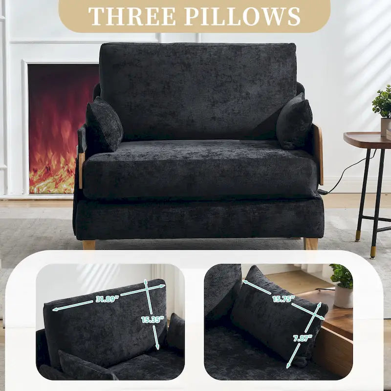 Chaise longue convertible en chenille avec dossier inclinable et poche latérale
