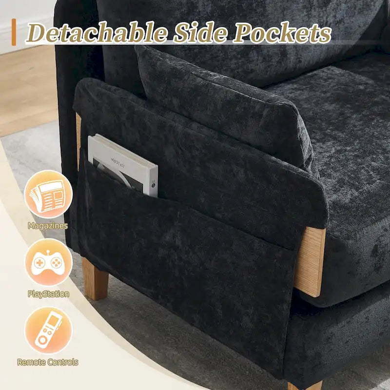Chaise longue convertible en chenille avec dossier inclinable et poche latérale