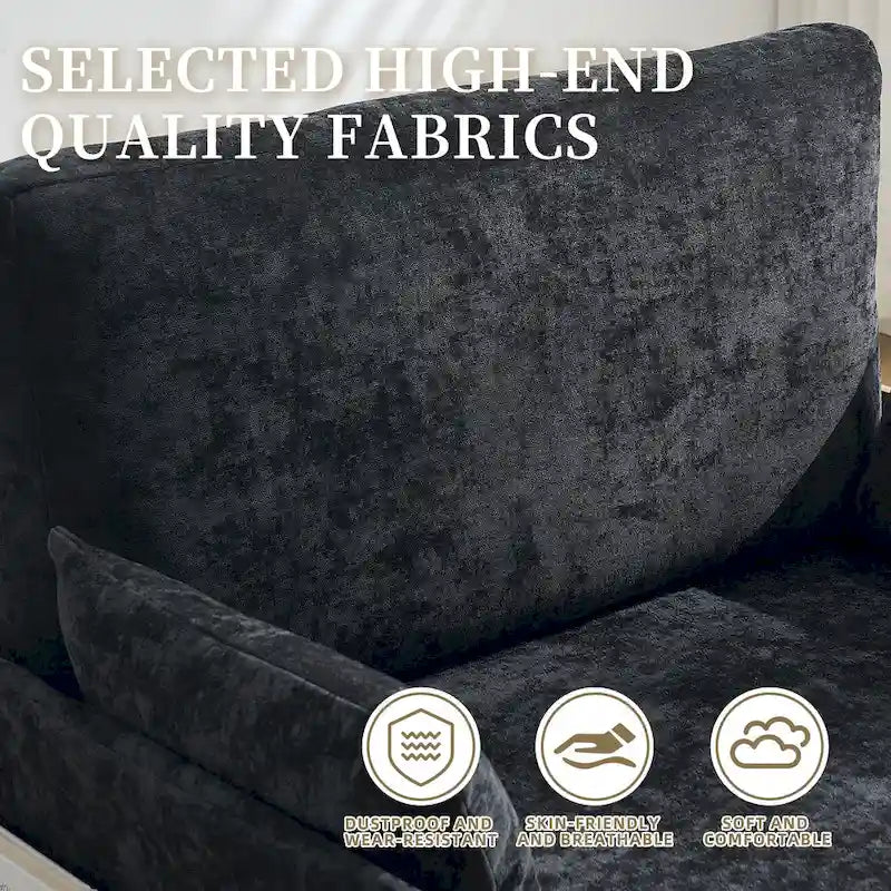 Chaise longue convertible en chenille avec dossier inclinable et poche latérale