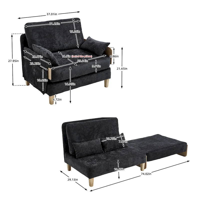 Chaise longue convertible en chenille avec dossier inclinable et poche latérale