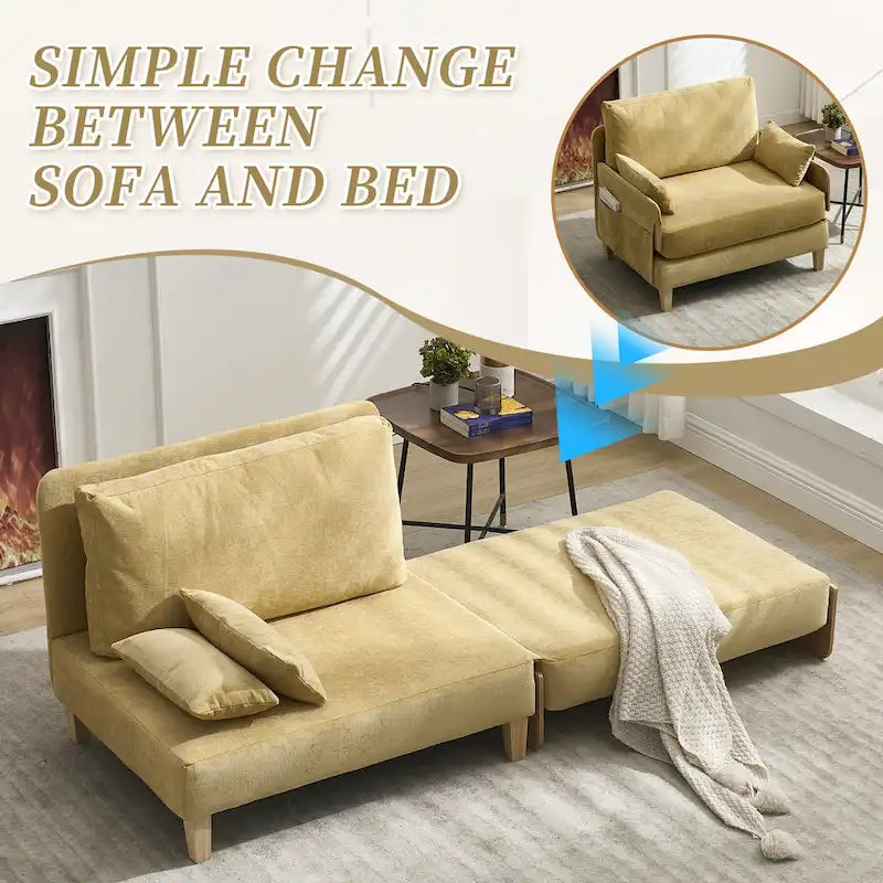 Chaise longue convertible en chenille avec dossier inclinable et poche latérale