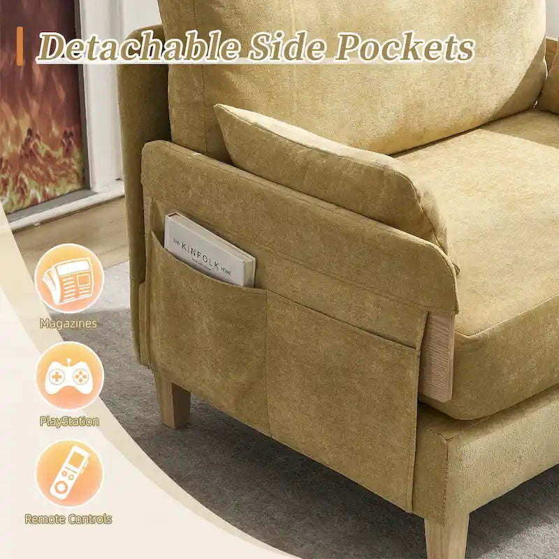 Chaise longue convertible en chenille avec dossier inclinable et poche latérale