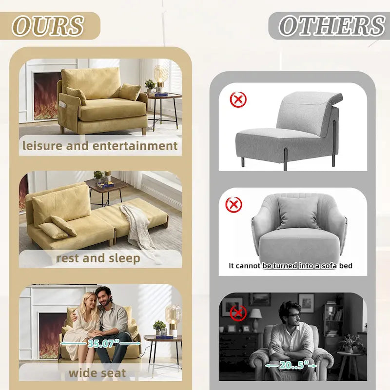 Chaise longue convertible en chenille avec dossier inclinable et poche latérale