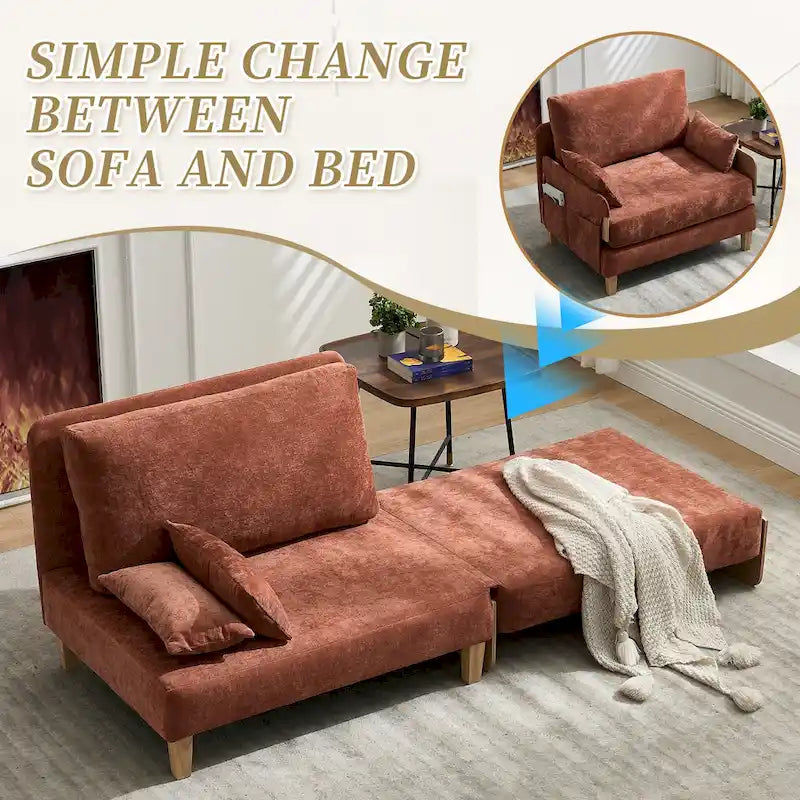 Chaise longue convertible en chenille avec dossier inclinable et poche latérale