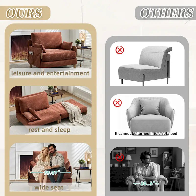 Chaise longue convertible en chenille avec dossier inclinable et poche latérale