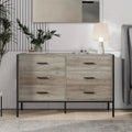 Commode large rustique à 6 tiroirs avec cadre en métal noir – Rangement chambre et salon