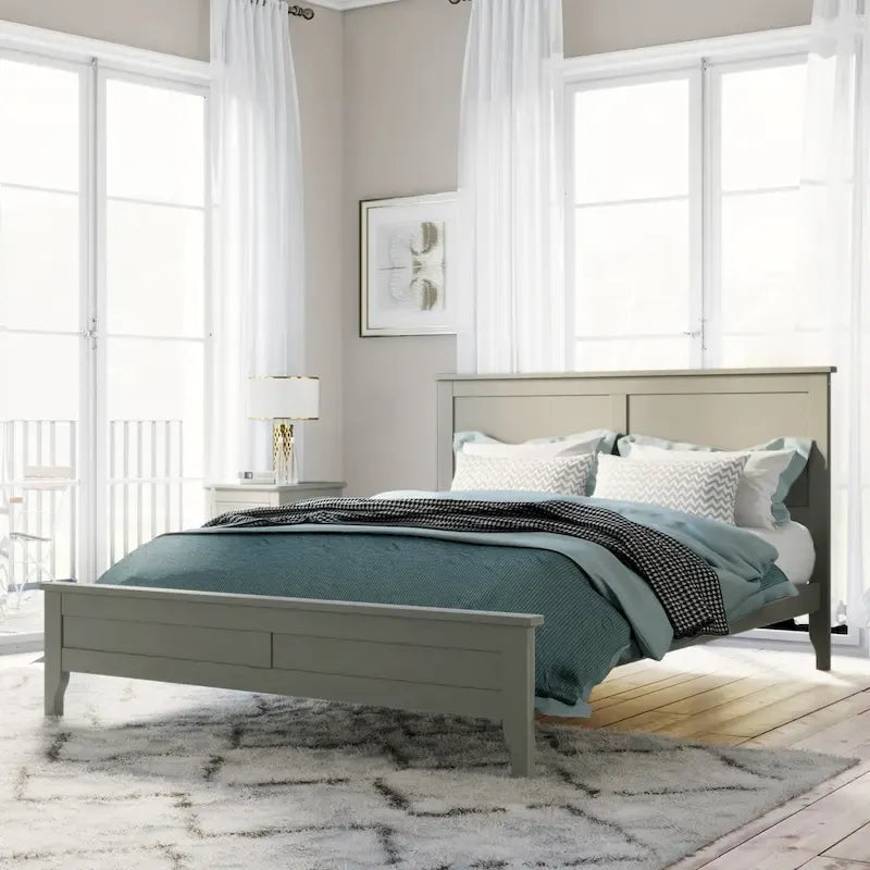 Lit plateforme King Size avec tête de lit et lattes en bois