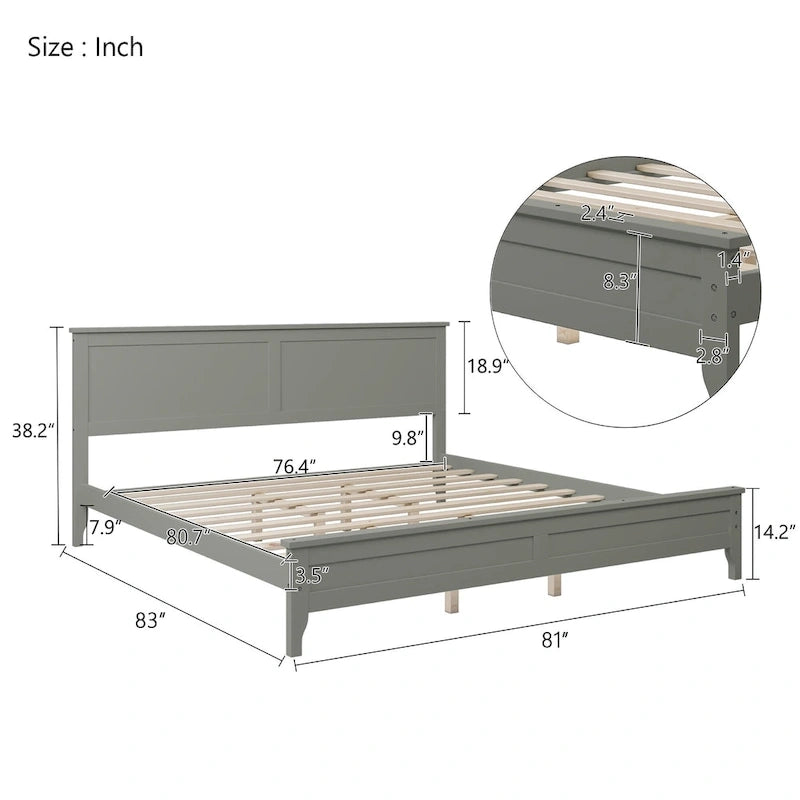 Lit plateforme King Size avec tête de lit et lattes en bois