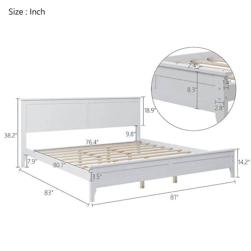 Lit plateforme King Size avec tête de lit et lattes en bois
