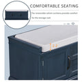 Banc de rangement d'entrée avec coussin, tiroirs et portes d'armoire