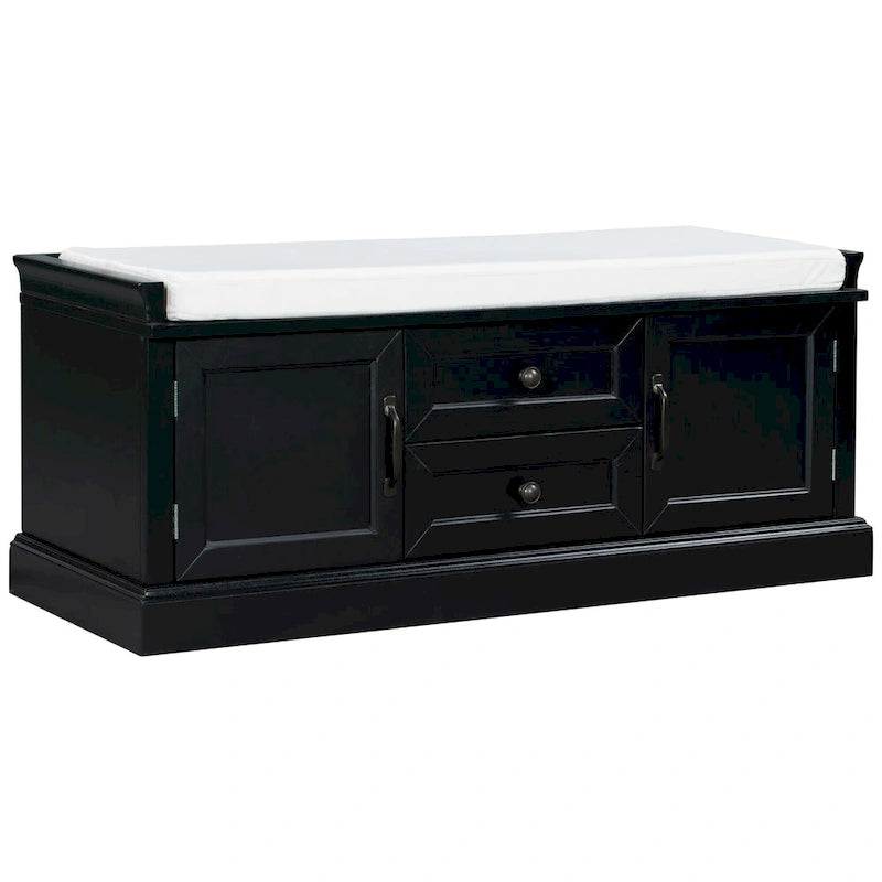 Banc de rangement d'entrée avec coussin, tiroirs et portes d'armoire