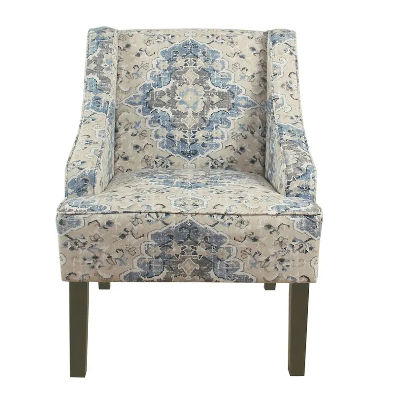Fauteuil d'appoint rembourré avec tissu imprimé et pieds en bois