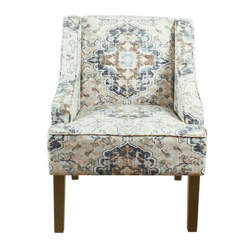 Fauteuil d'appoint rembourré avec tissu imprimé et pieds en bois