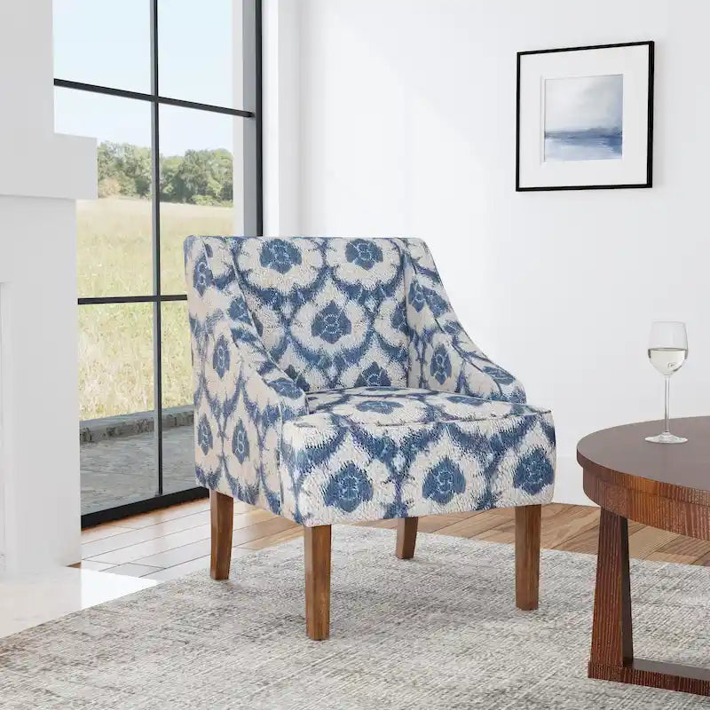 Fauteuil d'appoint rembourré avec tissu imprimé et pieds en bois