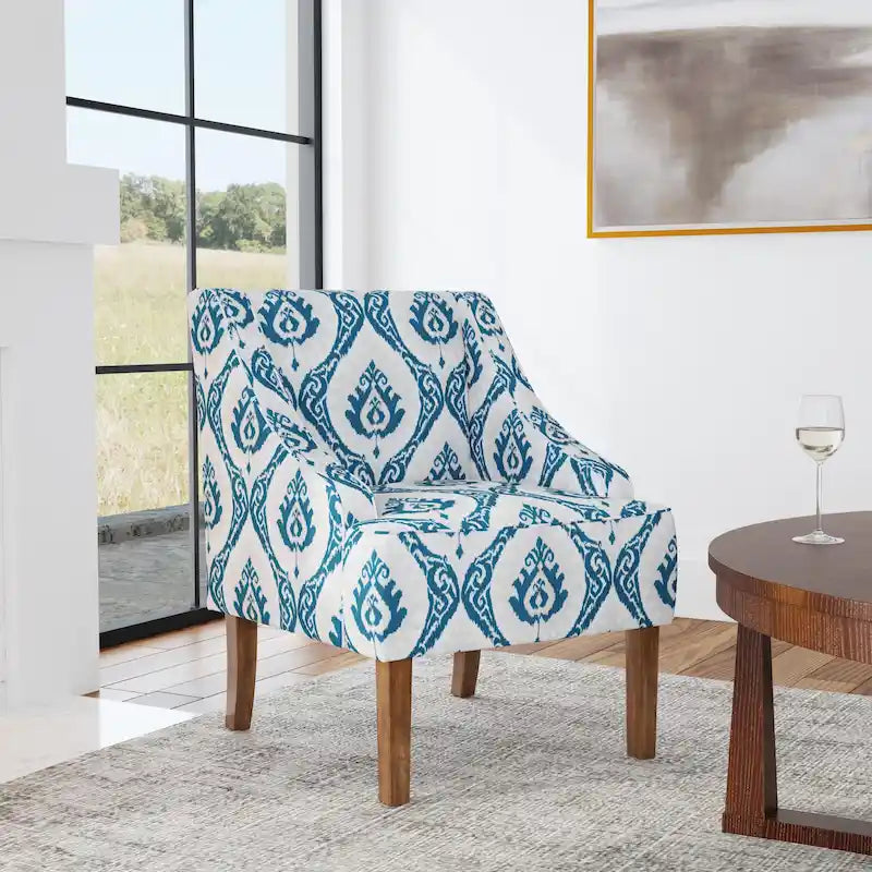 Fauteuil d'appoint rembourré avec tissu imprimé et pieds en bois