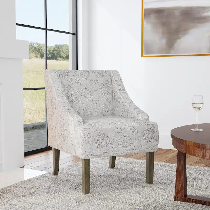 Fauteuil d'appoint rembourré avec tissu imprimé et pieds en bois