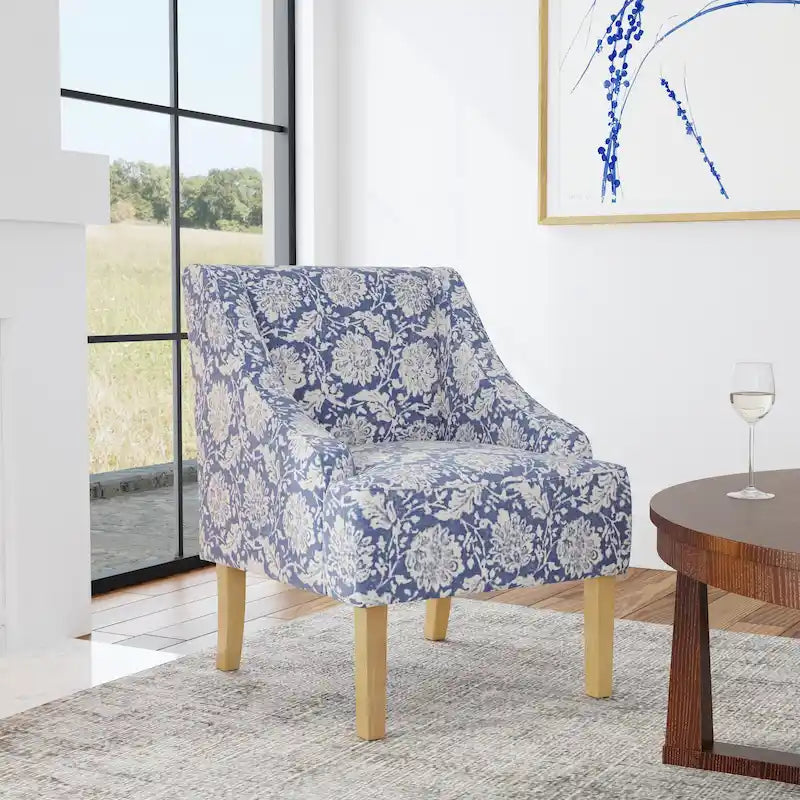 Fauteuil d'appoint rembourré avec tissu imprimé et pieds en bois