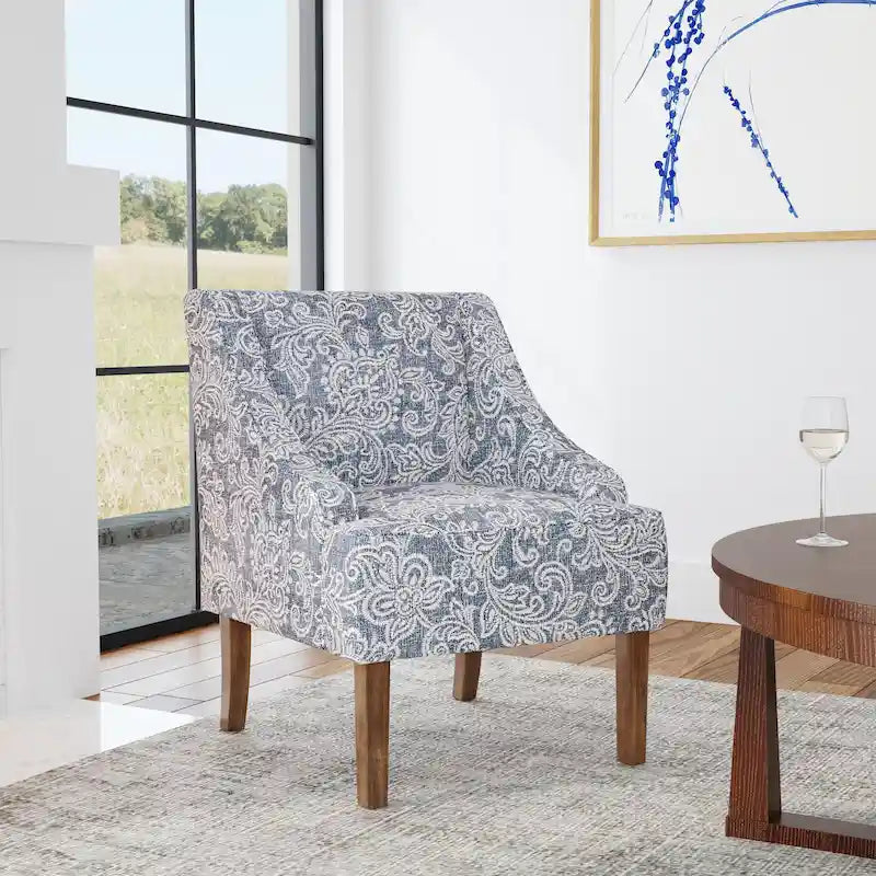 Fauteuil d'appoint rembourré avec tissu imprimé et pieds en bois