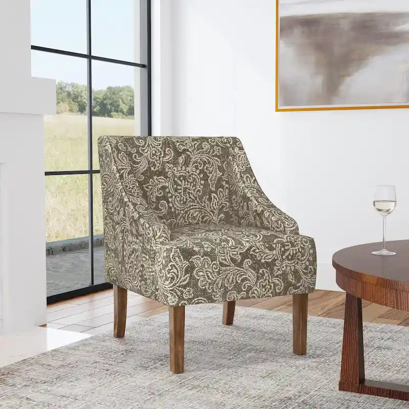 Fauteuil d'appoint rembourré avec tissu imprimé et pieds en bois
