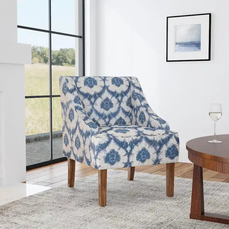 Fauteuil d'appoint rembourré avec tissu imprimé et pieds en bois