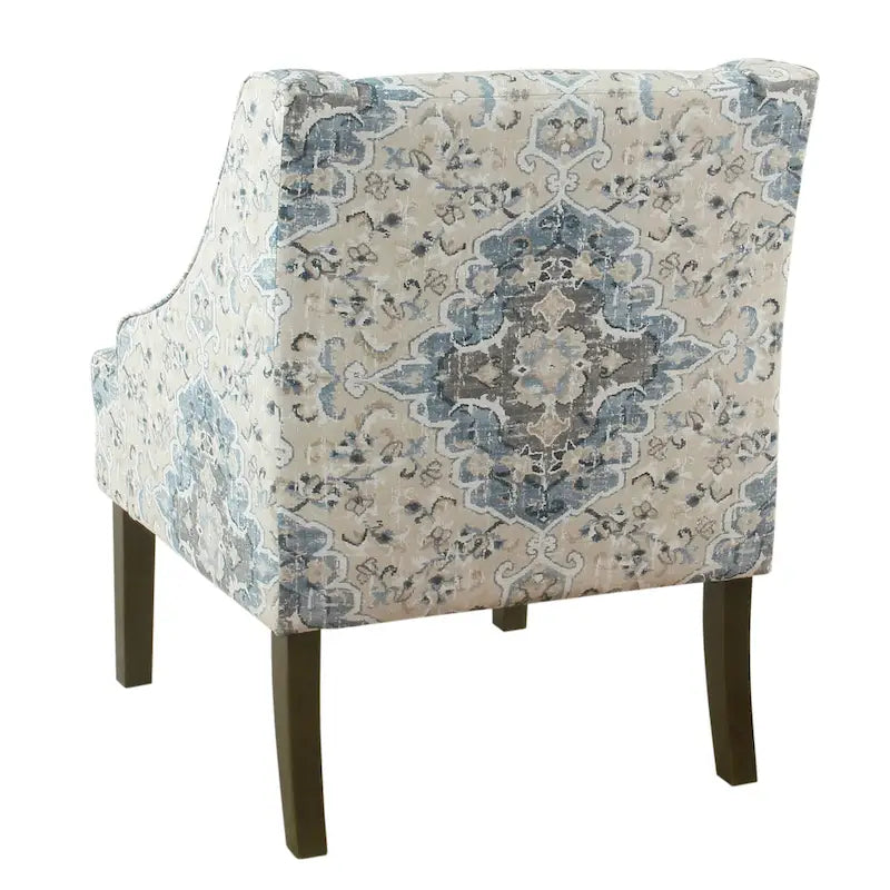 Fauteuil d'appoint rembourré avec tissu imprimé et pieds en bois