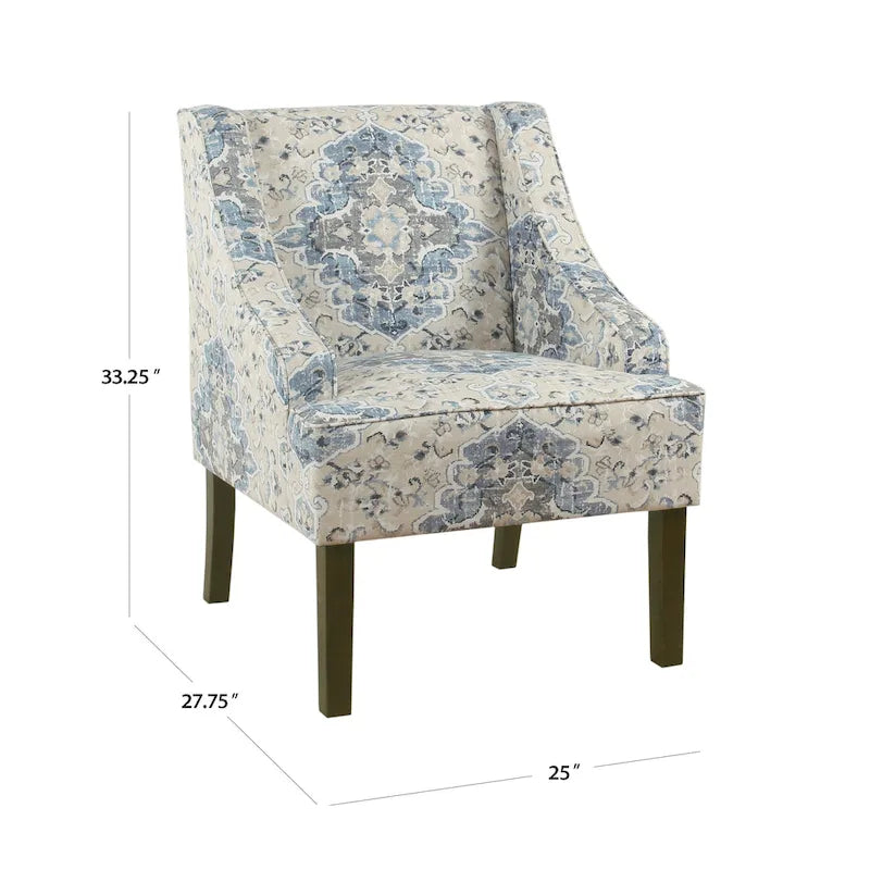 Fauteuil d'appoint rembourré avec tissu imprimé et pieds en bois