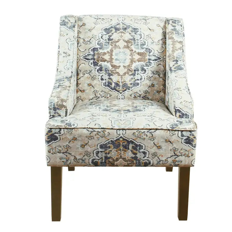 Fauteuil d'appoint rembourré avec tissu imprimé et pieds en bois