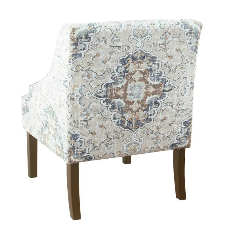 Fauteuil d'appoint rembourré avec tissu imprimé et pieds en bois