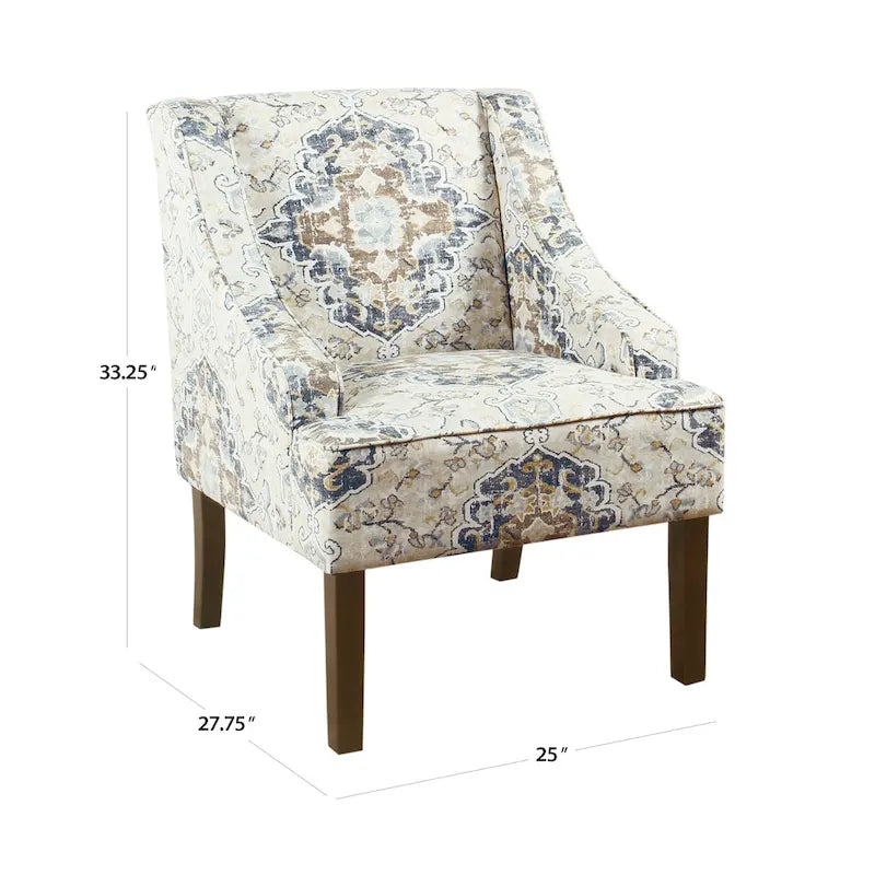 Fauteuil d'appoint rembourré avec tissu imprimé et pieds en bois