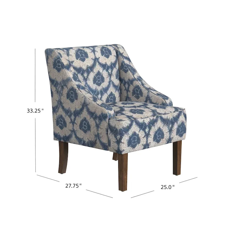 Fauteuil d'appoint rembourré avec tissu imprimé et pieds en bois