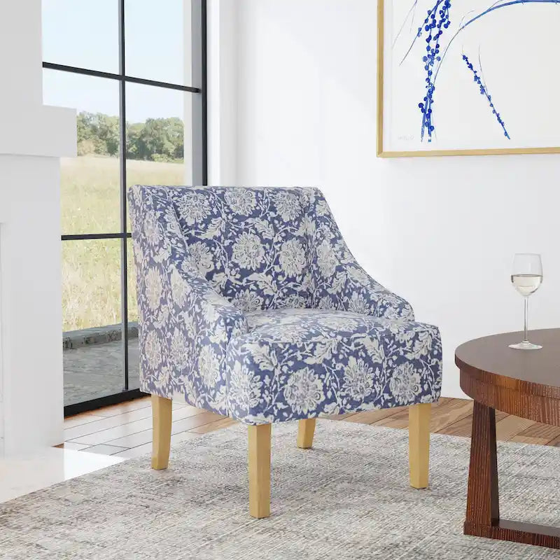 Fauteuil d'appoint rembourré avec tissu imprimé et pieds en bois