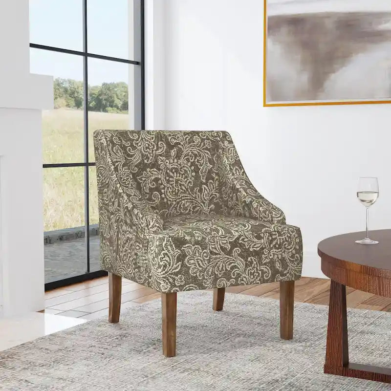 Fauteuil d'appoint rembourré avec tissu imprimé et pieds en bois