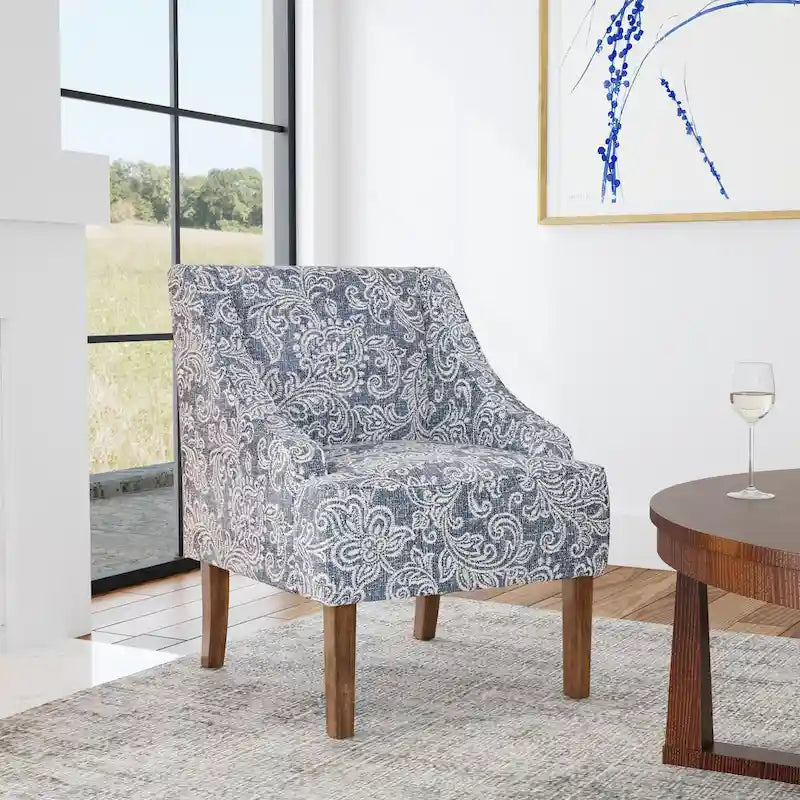 Fauteuil d'appoint rembourré avec tissu imprimé et pieds en bois