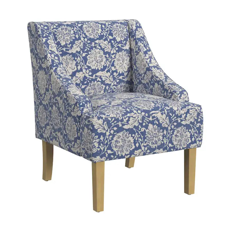 Fauteuil d'appoint rembourré avec tissu imprimé et pieds en bois