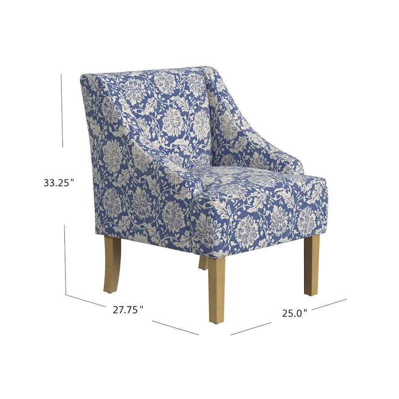Fauteuil d'appoint rembourré avec tissu imprimé et pieds en bois