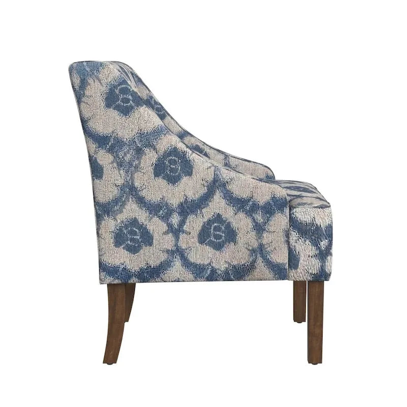 Fauteuil d'appoint rembourré avec tissu imprimé et pieds en bois