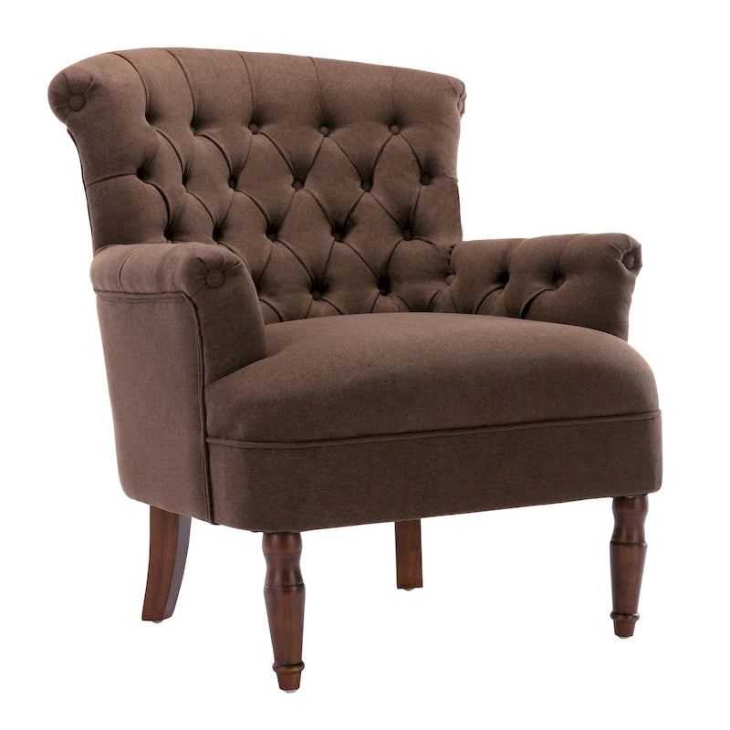 Fauteuil club capitonné en lin surdimensionné avec cadre en bois expresso