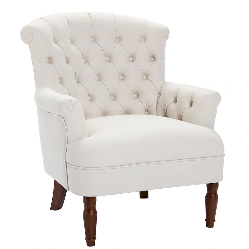 Fauteuil club capitonné en lin surdimensionné avec cadre en bois expresso
