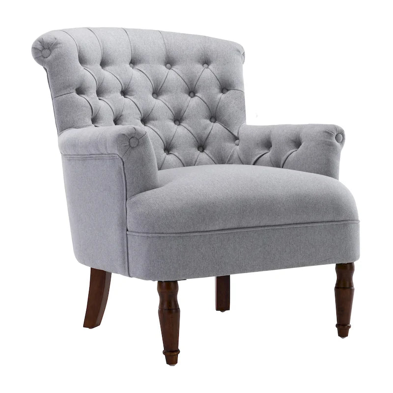 Fauteuil club capitonné en lin surdimensionné avec cadre en bois expresso
