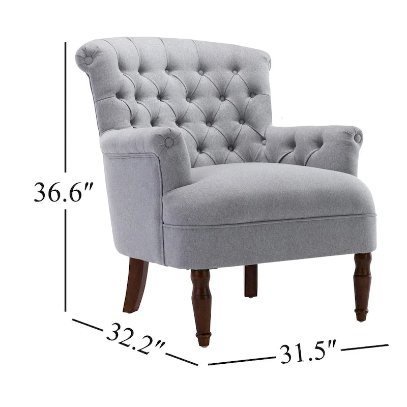 Fauteuil club capitonné en lin surdimensionné avec cadre en bois expresso