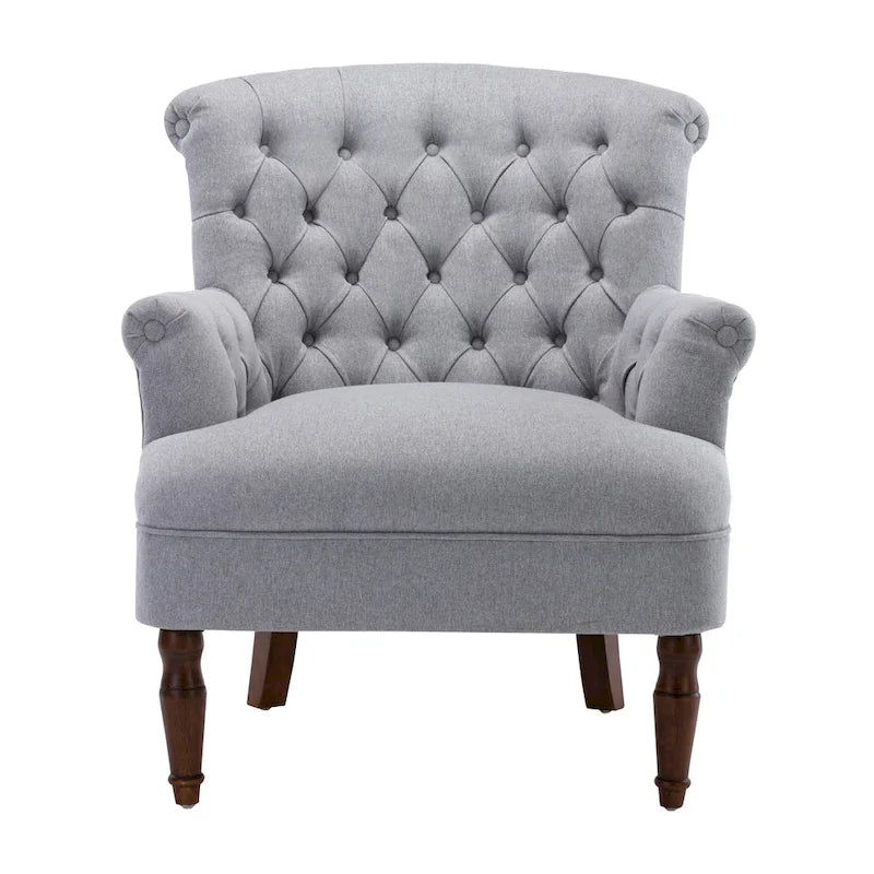 Fauteuil club capitonné en lin surdimensionné avec cadre en bois expresso