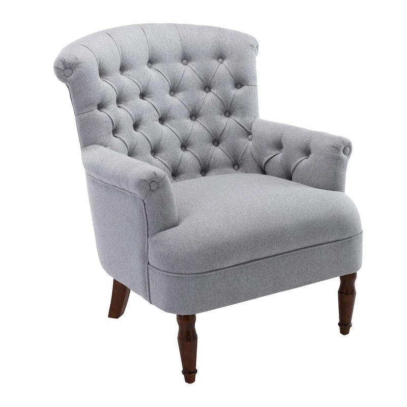 Fauteuil club capitonné en lin surdimensionné avec cadre en bois expresso