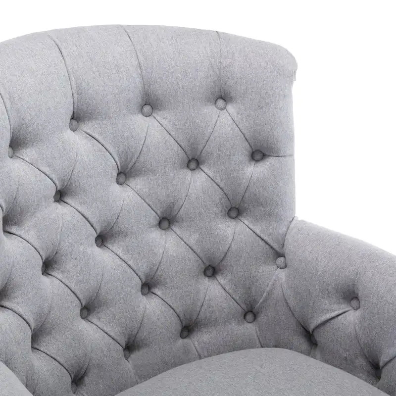 Fauteuil club capitonné en lin surdimensionné avec cadre en bois expresso