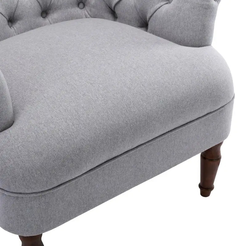 Fauteuil club capitonné en lin surdimensionné avec cadre en bois expresso